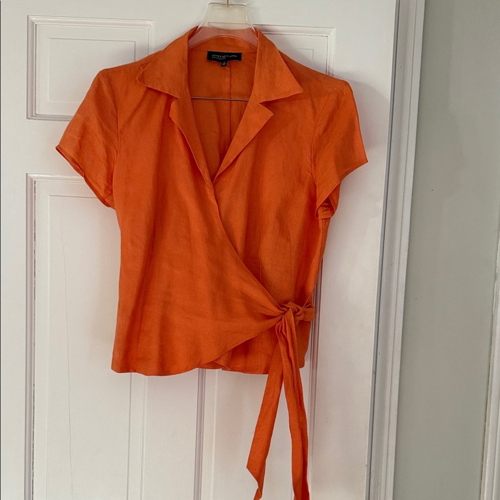 Jones New York Orange Short-Sleeve Wrap Blouse